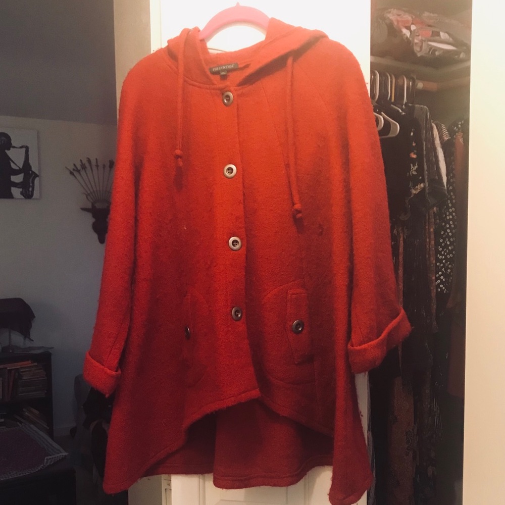 Wool Blend Asymmetrical Coat- Red